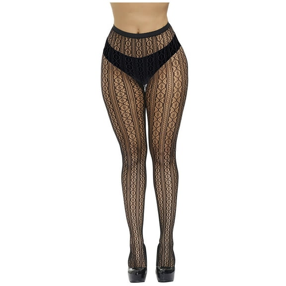 Umfun Patterned Tights for Women Black Fishnet Stockings Lace Design Pantyhose Thigh High Stockings Lace Tights Silky Semi Sheer Stocking Black One Size