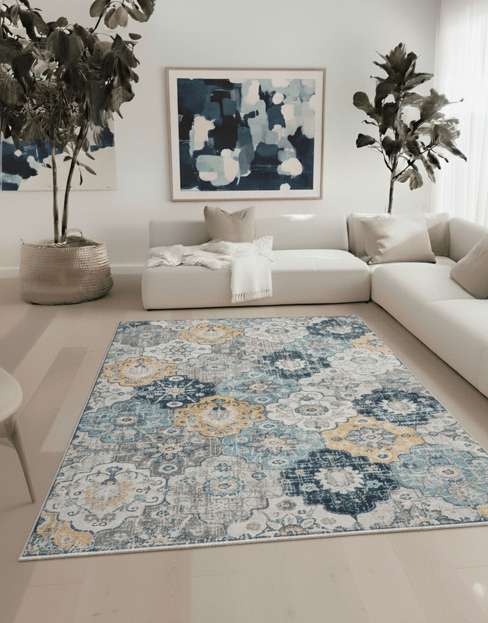 Rug Branch Savannah 2' x 14' (Exact Size: 2'3" 14') Mid-Century Modern Indoor Runner Rug, Blue Grey, Contemporary Entryway, Hallway, Bathroom, and Kitchen