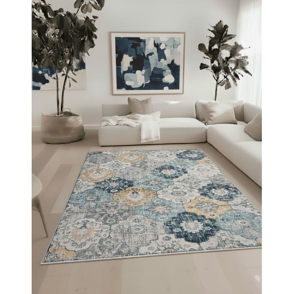 Rug Branch Contemporary Mid-Century Modern  Blue Grey Indoor Area Rug - 6x9