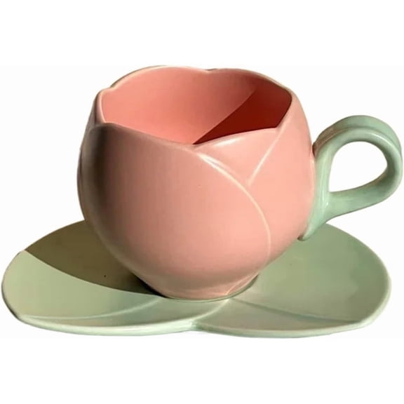 Yippzo 100ml Flower Shaped Ceramic Cup And Plate Set Vintage Tulip Coffee Cups Afternoon Tea Mug