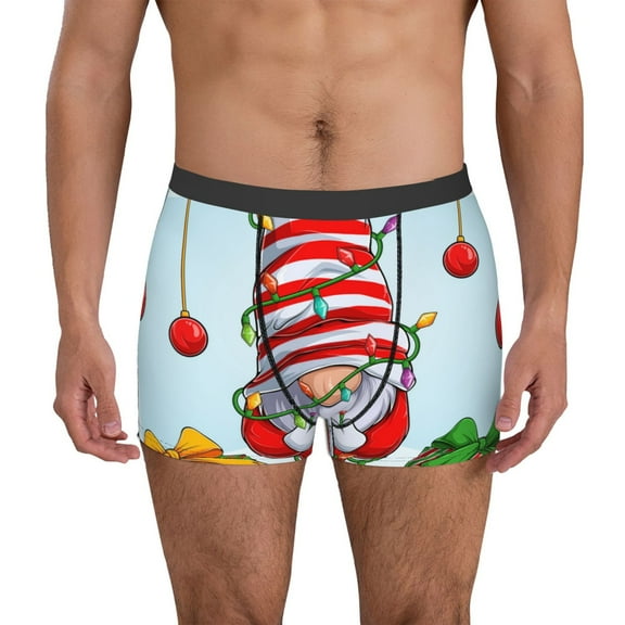 Logiee Funny Christmas Gnome Print Mens Boxer Briefs,Boxer Briefs for Men,Breathable Stretch Underwear,Boys Boxer Briefs-Small