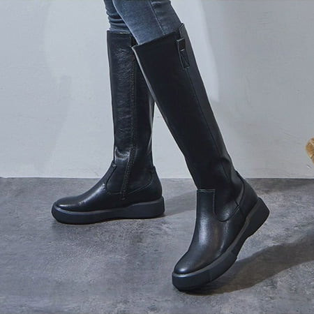 

LnjYIGJ Women s Low-Heeled Knee High Boots Women s Shoes Fashion Solid Color Minimalistic British Style Solid Round Toe Low-heel Knight Boots