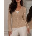 thumbnail image 3 of CHICME Cardigan Sweaters for Women Sparkle Rhinestone Cable Knit V-Neck Long Sleeve Button Down Lightweight Fall Sweater Khaki-M, 3 of 9