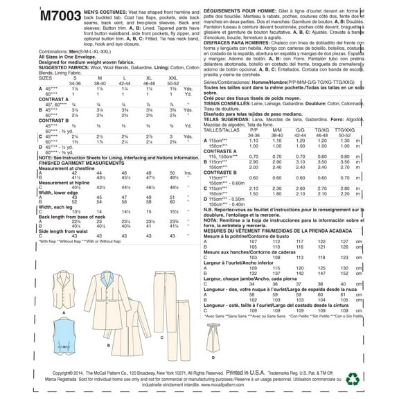 S(34-36) M(38-40) L(42-44) XL(46-48) XXL - Men's Costumes