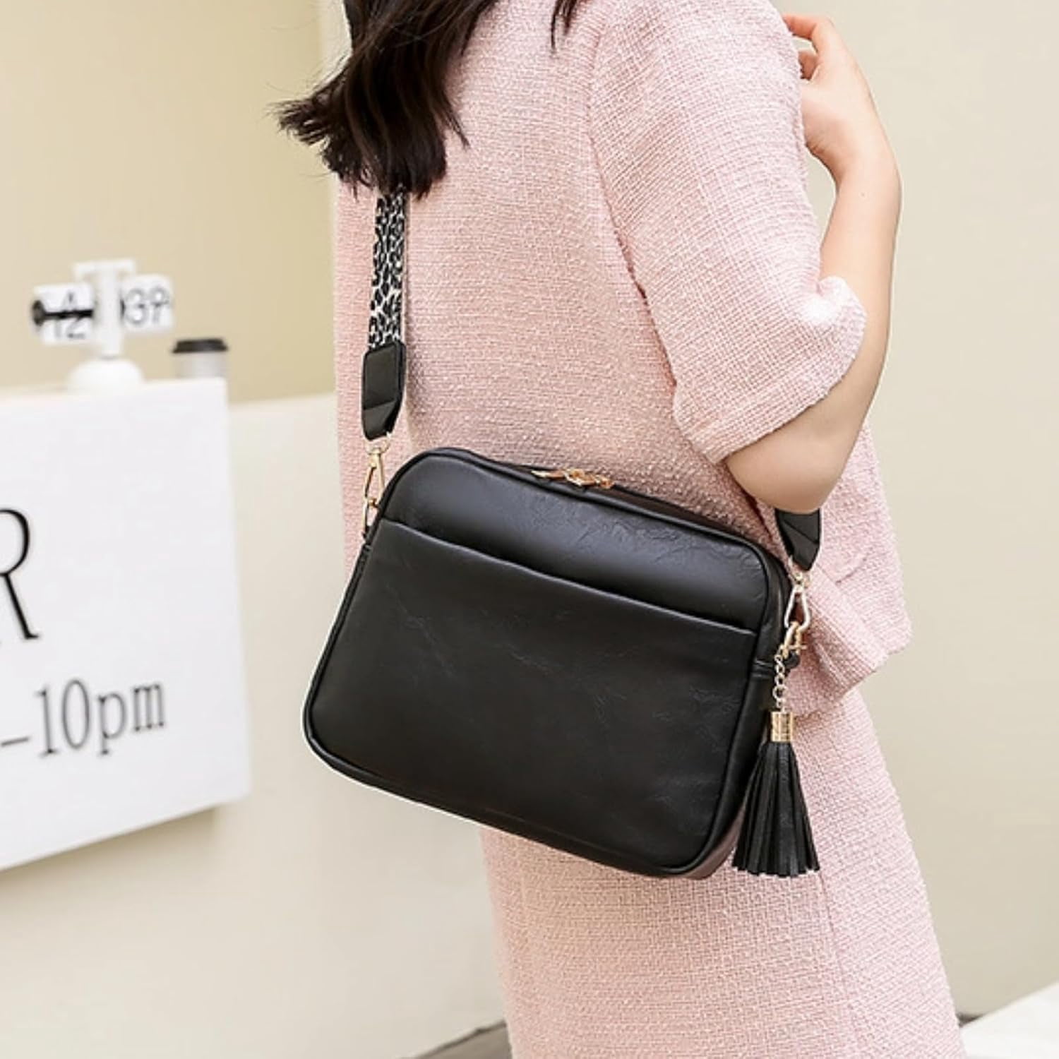 JennyShop Hot Sale PU Leather Shoulder Bag with Leopard Print Wide Adjustable Strap Cross Body Purse Handbags, Crossbody Bags For Women