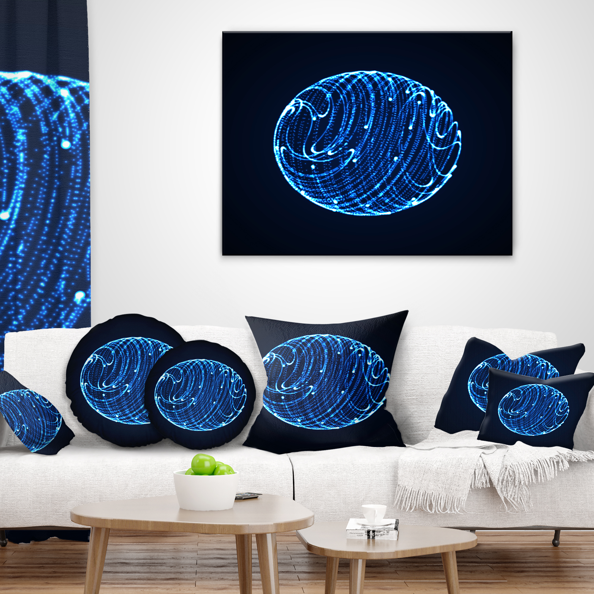 Designart Blue Glowing Particles - Abstract Throw Pillow - 16x16