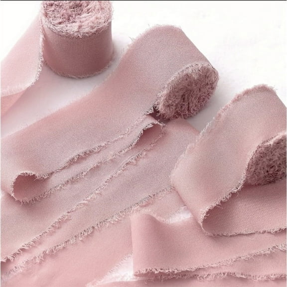 3 Rolls pink Chiffon Ribbon, 4cm x 5m, Chiffon Silk Ribbon with Fringe for Bridal Bouquets Wedding Invitations Floral Arrangements Gift Wrapping Home Decor