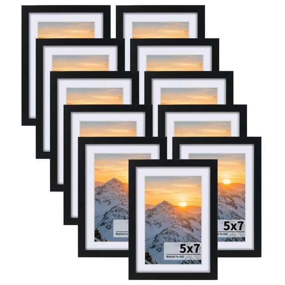 5x7 Picture Frames Set of 11, Display Pictures 4x6 with Mat or 5 by 7 without Mat, Wall or Tabletop Display, Black