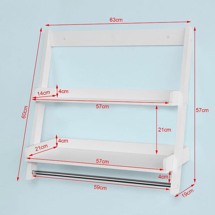 SoBuy ® Wall Shelf frg117-w Bathroom Shelf with 2 shelves and a Pole Towel Holder