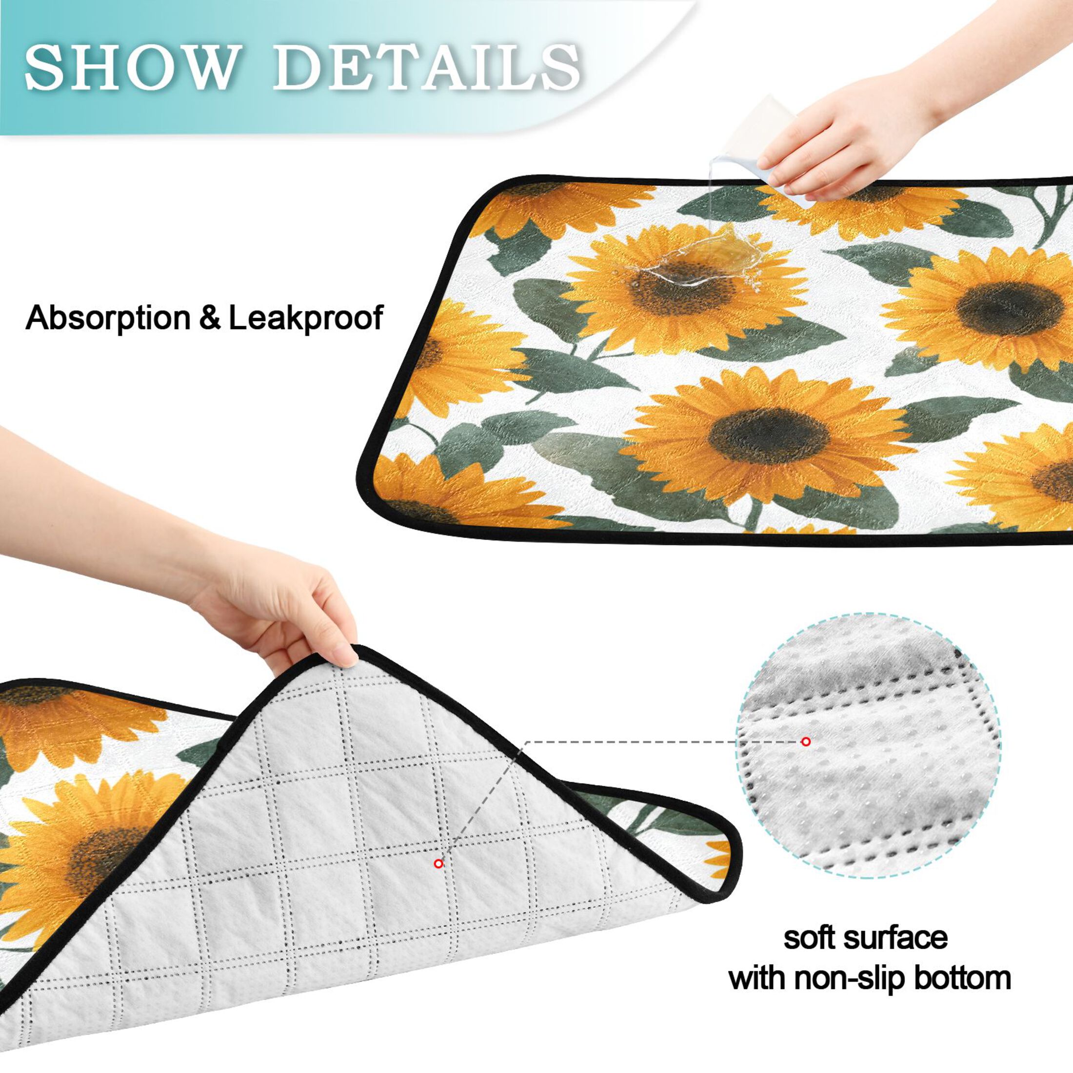 Washable Pet Pee Pads with Super Absorbent Reusable Training Pads for Dogs & Cats Orange Sunflowers