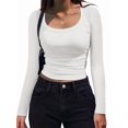 thumbnail image 1 of Women'S Long Sleeve Scoop Neck Shirts Casual Slim Fit Rib Knit Tops Summer Fall Basic Business Work Tee White L, 1 of 9