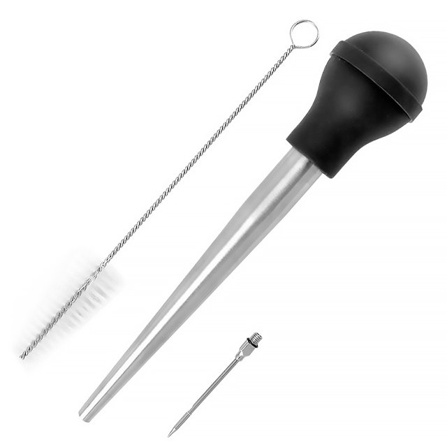 Toystoory Juego de Baster de pavo con bombilla de silicona, agujas de jeringa de acero inoxidable, cepillo de limpieza, herramienta de condimento Type3 NO3