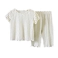 thumbnail image 3 of HVOBTTY Toddler Kid's Summer Casual Polka Print Short Sleeve Crew Neck T Shirt and Cropped Pants 2 Piece Outfit Suits Beige,3-4 Years, 3 of 5