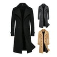 thumbnail image 6 of comerut Men Overcoat Double-breasted Slim Fit Mid Length Long Sleeve Thick Windproof Warm Soft Solid Color Cardigan Buttons Lapel Men Long Coat, 6 of 7
