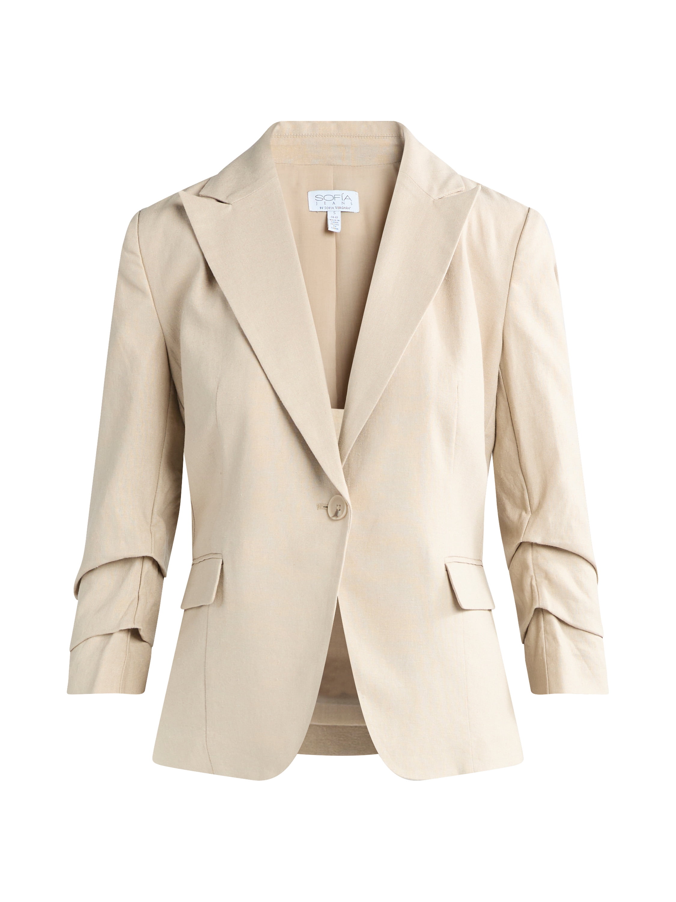 Sofia Jeans Women's Linen Blend Blazer with Scrunch Sleeves, Sizes XS-4X