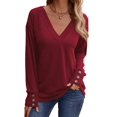 thumbnail image 3 of Long Sleeve Shirt for Women Fall Outfits Dressy Casual Fashion Clothing V Neck Tunic Tops with Button Wine Red S, 3 of 8