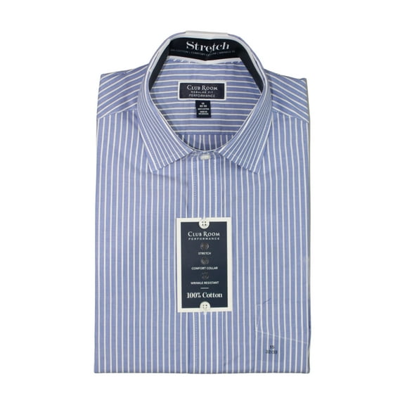 Club Room Men's Regular Fit Cotton Stripe Dress Shirt,, blue white, Size 15