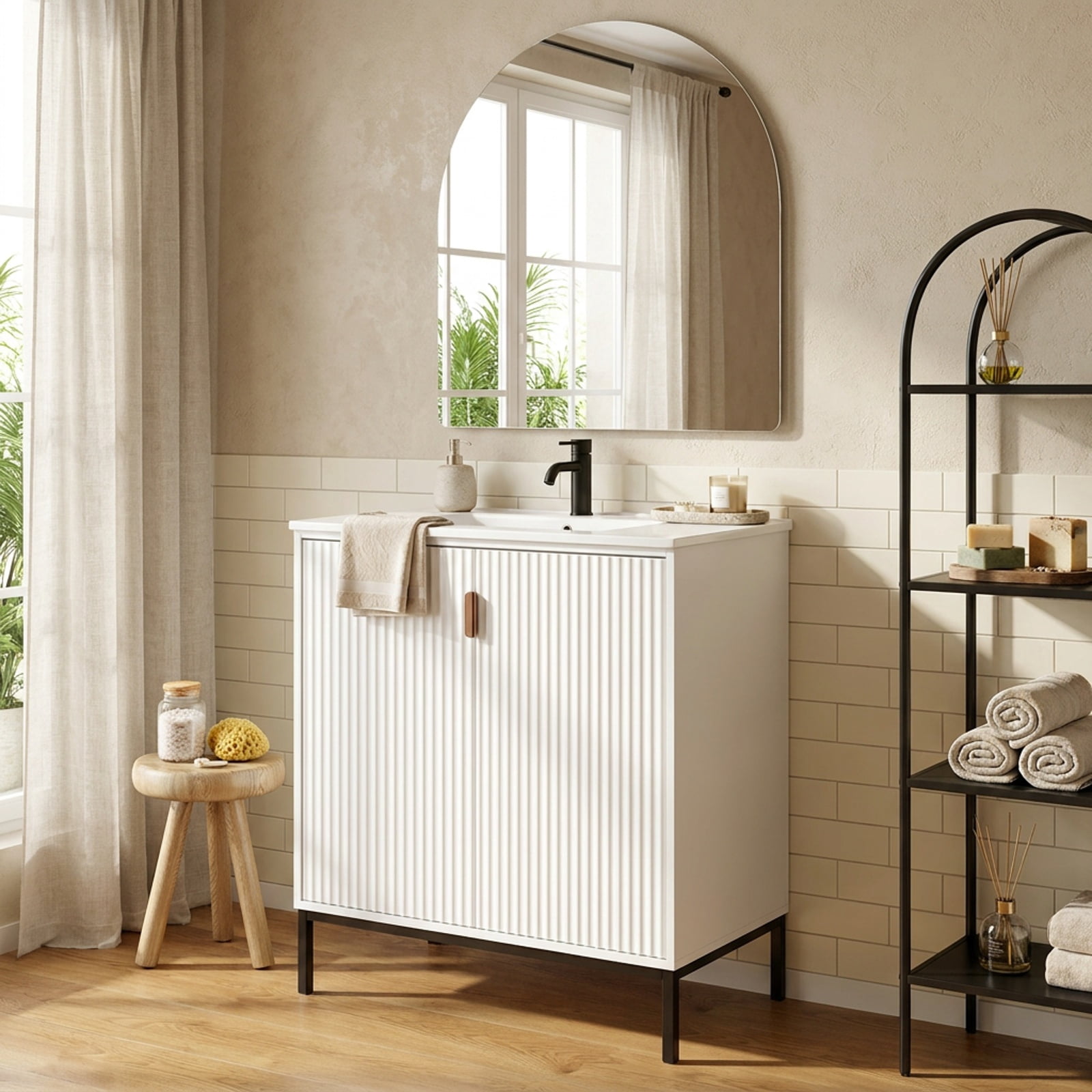 Vebreda Freestanding Bathroom Storage Cabinet, 24 Inch Bathroom Vanity with Sink Combo and Adjustable Shelf, One-piece Ceramic Sink