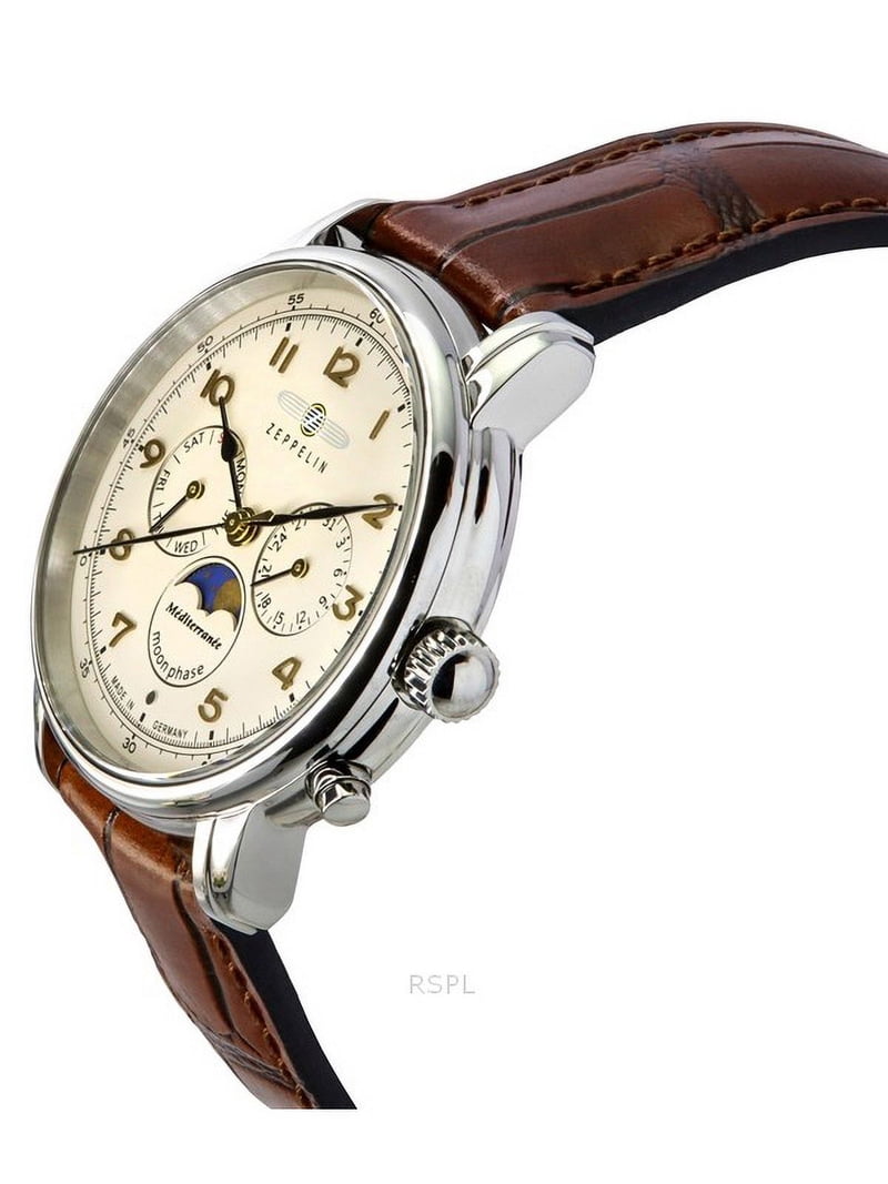 Zeppelin Mediterranean Moon Phase Leather Strap Beige Dial Quartz