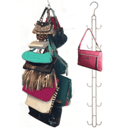Over Door Hanging Purse Storage - Holds 50 lbs, rotates 360 for easy access; Purses, Handbags, Satchels, Crossovers, Backpacks, 12 Hooks, Chrome