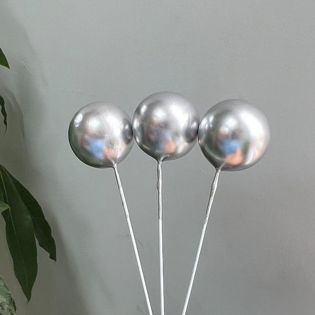 Adornos decorativos para tartas con forma de bola dorada, bola plateada, bola morada, bola blanca, bola azul, polvo y bola negra