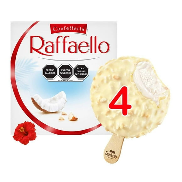 Paletas heladas Raffaello sabor coco con trozos de almendra 4 pzas de 47 g c/u
