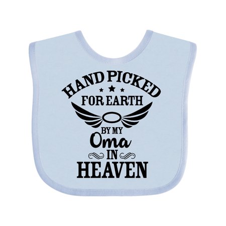 

Inktastic Handpicked for Earth By My Oma in Heaven with Angel Wings Gift Baby Boy or Baby Girl Bib