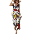 thumbnail image 1 of Piet Mondrian Abstrait Pop Art Années 1960 Rouge Bleu Jaune Rectangles Robes Sans Manches Robes d'Été Soirée Femmes, 1 of 4