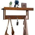 thumbnail image 1 of Gymax Entryway Hanging Wood Coat Rack Wall Mounted Upper Shelf w/ 3 Double Hooks Brown, 1 of 10