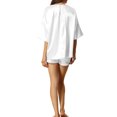 thumbnail image 3 of INSPIRE CHIC Women's Satin Pajama Set Short Sleeves T-Shirt with Shorts 2 Piece Lounge Set with Pockets L White, 3 of 5