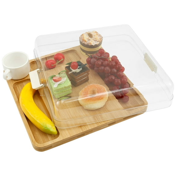 Charcuterie Board with Locking Lid Travel Portable Bamboo Cheese Board Bamboo Cutting Board Multipurpose Covered Serving Tray with 5 Compartments for Kitchen New Home