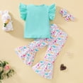 thumbnail image 6 of GBSYEWXS Baby Girl Easter Outfit Bunny Print Ruffle Sleeve Tops Bell-Bottoms Set + Headbands 3Pcs Sets Clothes Size 3-4 Years, 6 of 6