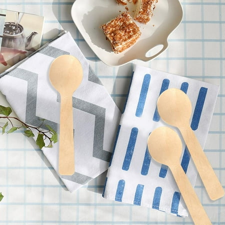 Colored Wood Spoons - HURRISE 100pcs Disposable Wood Spoons Ice Cream Tea Spoon 10cm Flatware Cutlery Bupplies, Wooden Utensil,Wood Spoon