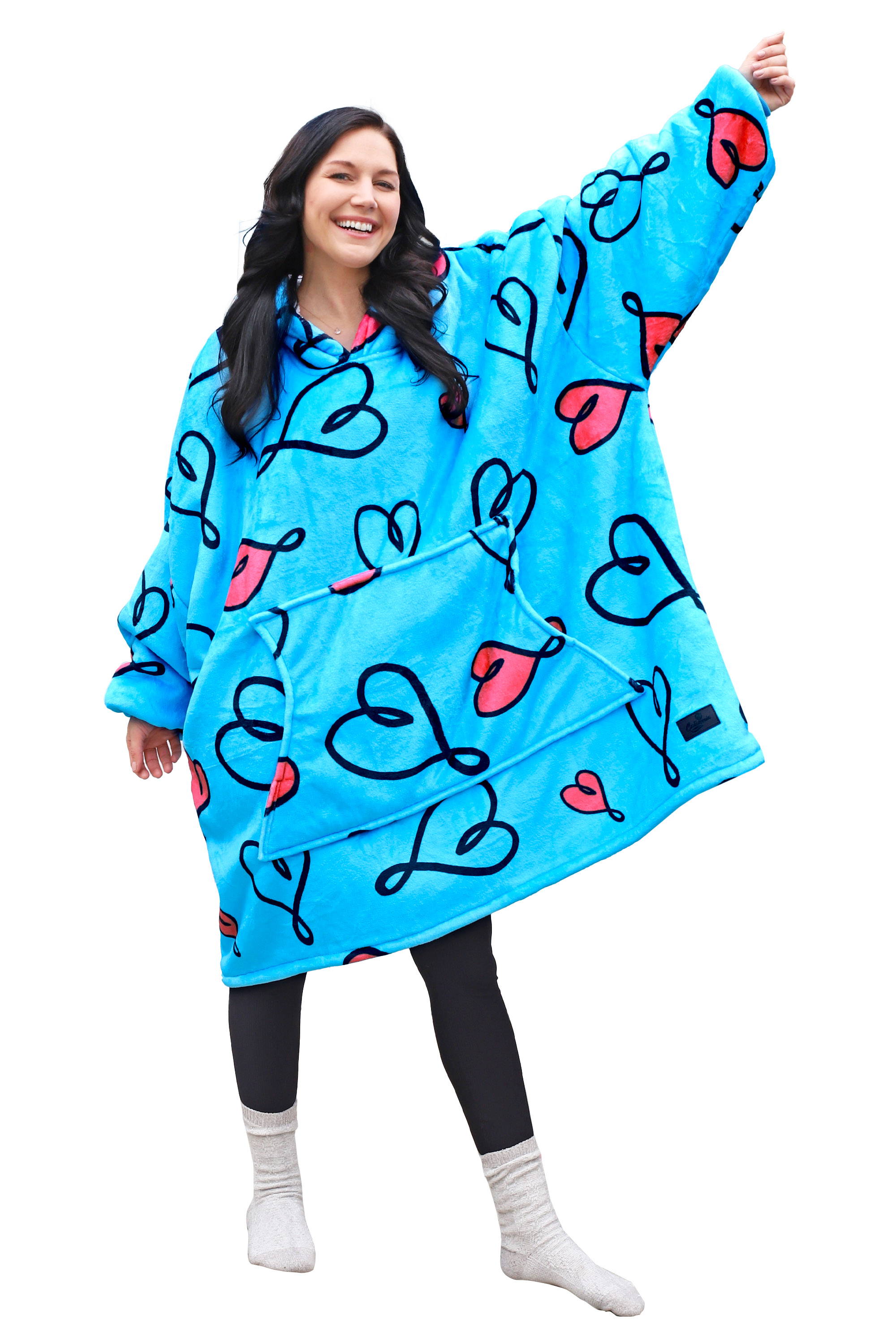 Catalonia Love Art Print Hoodie Blanket Oversized Sweatshirt,Wearable Sherpa Giant Pullover for Adults Men Women Teenagers Gift, Blue
