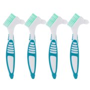 4 Pcs Green Denture Cleaning Brush Hygiene Denture Cleaner Set for Denture Care Top Denture Cleanser Tool Multi Layered Bristles Ergonomic Handle