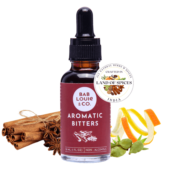 Bab Louie & Co. Aromatic Bitters for Cocktails, India's First Non-Alcoholic Handcrafted Bitters, 100% Natural Made with Real Fruits, Herbs & Spices, Spiced Earthy Taste Notes, Old Fashioned