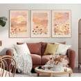 thumbnail image 2 of 3 Pieces Sunrise Canvas Wall Art Blush Pink Wildflowers Floral and Orange Sunset Watercolor Landscape Paintings Pictures Wall Decor Poster Print Artwork for Living Room Bedroom Home Decoration, 2 of 7