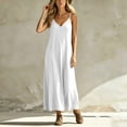 thumbnail image 4 of Drses Women's Solid Color Spaghetti Strap Maxi Sundress, V Neck Backless Sleeveless Cami Long House Lounge Dress Loose Fit Flowy Casual Comfy Summer Indoor Beach Vacation Outfits, 4 of 5