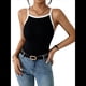 thumbnail image 1 of Camisetas Sin Mangas con Cuello Cuadrado para Mujer, Top Corto Acanalado Sin Mangas, Camisetas Básicas con Bloques de Color. Negro M, 1 of 10