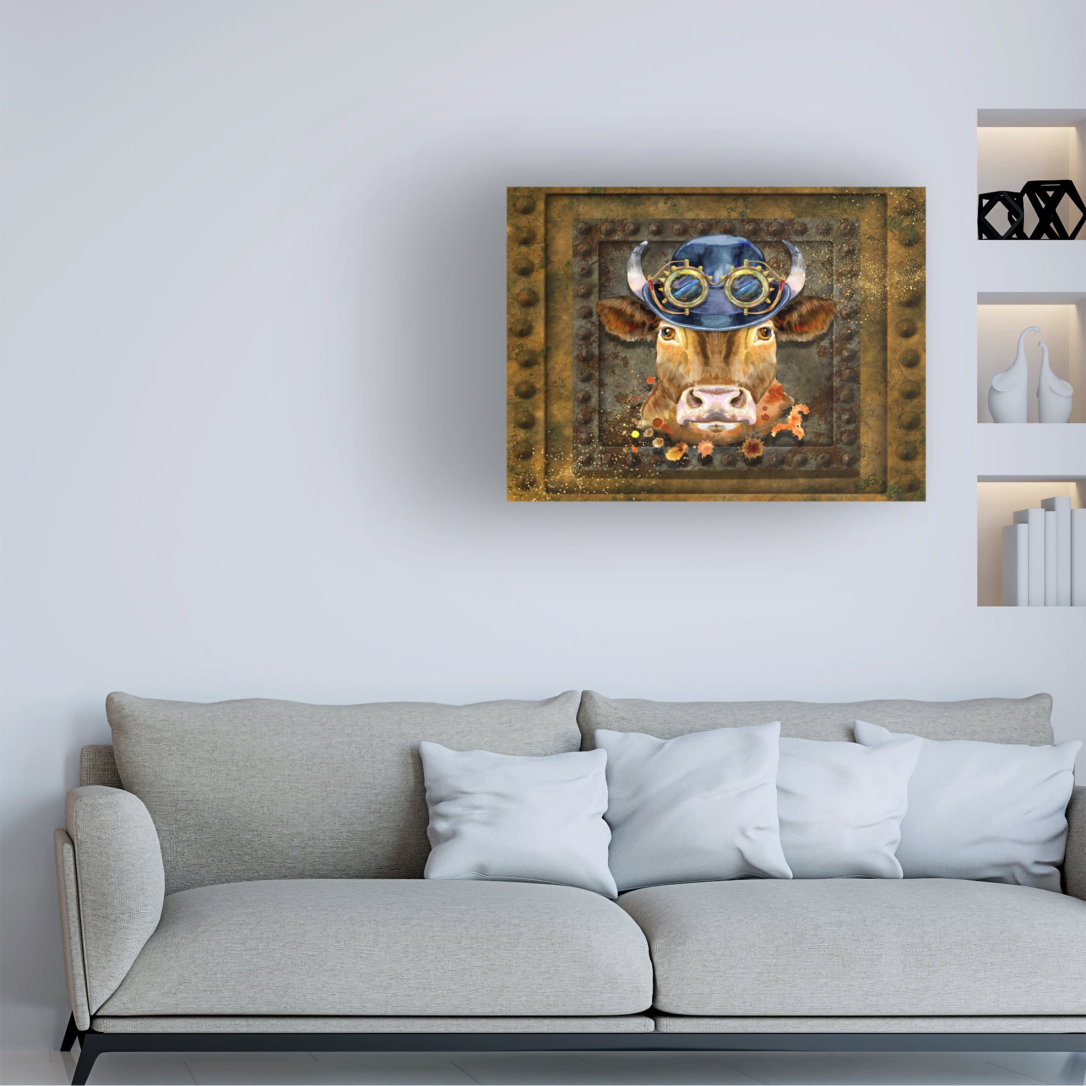 Canvas Wall Art - Tina Mitchell 'Steampunk Cow' Wall Art for Living Room, Bedroom, or Office Décor by Trademark Fine Art - 32 x 32 Inches