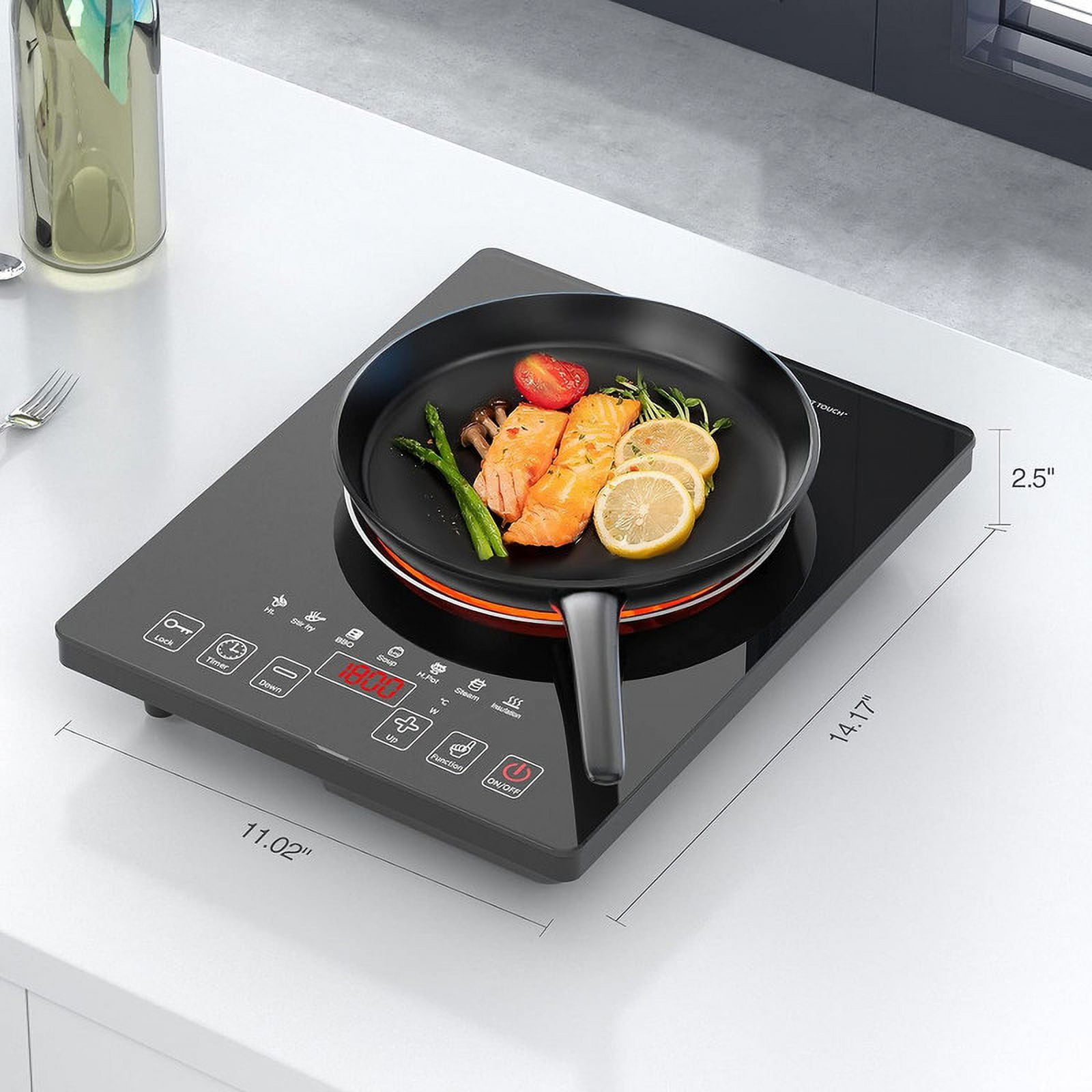 VBGK Electric Cooktop, 1800W Portable Single Burner Ceramic Stove with LED Touch Screen, 8 Power & Temp Levels, Timer for Home, Dorm or RV Kitchen Use