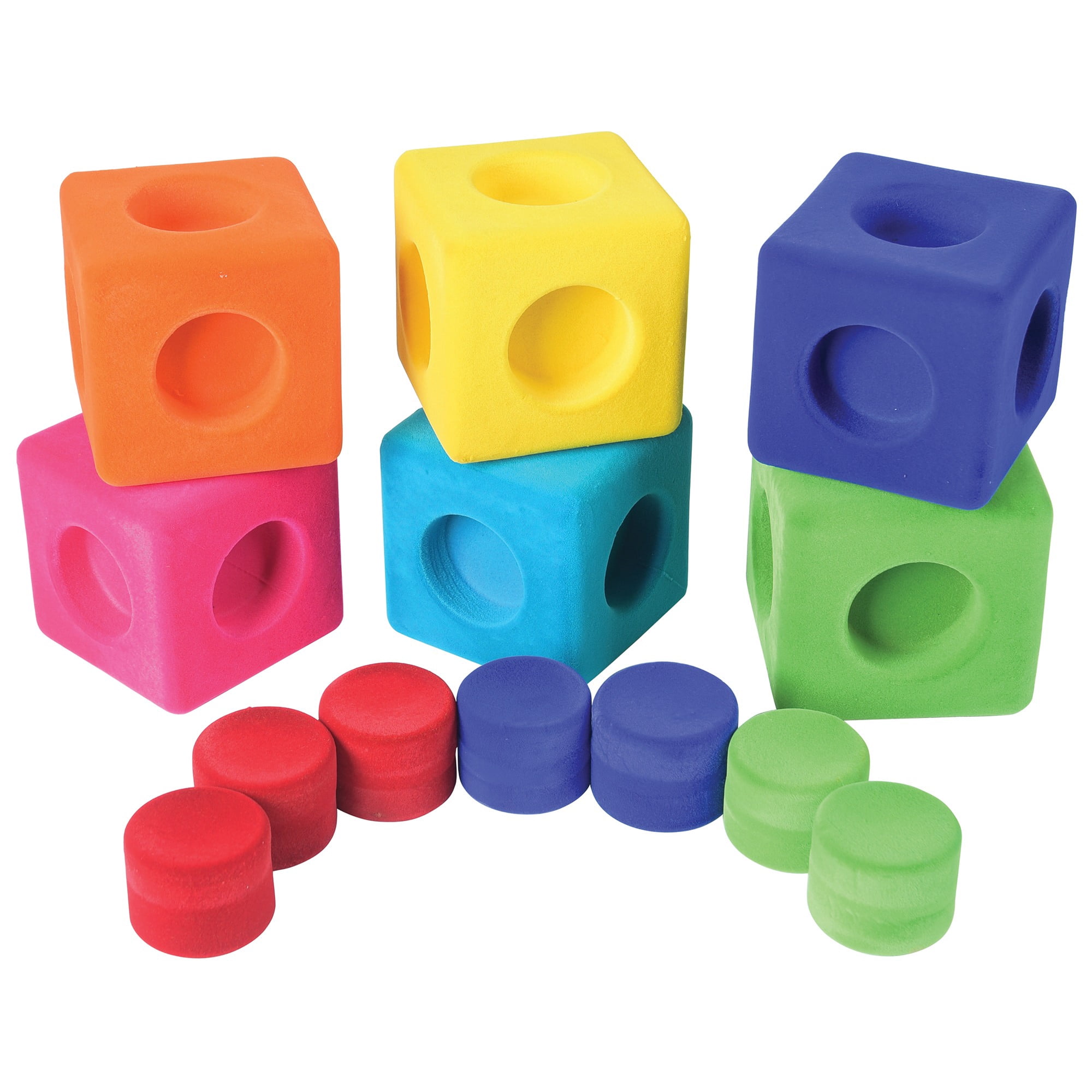 Rubbabu Rubbablox Natural Rubber Foam Blocks for Building Set- Safe Soft Squishy Children's Toy with Fuzzy Tactile Surface 13 Pieces - 12 months & up
