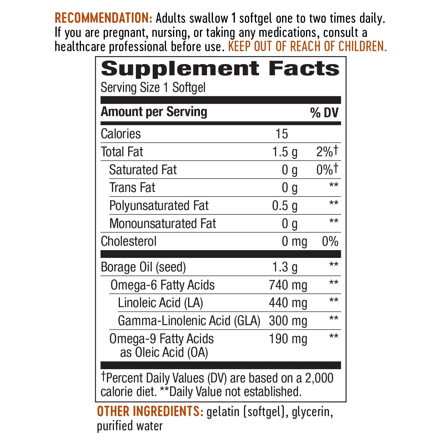 Nature's Way Borage, Cold Pressed Oil 1300mg, 60 Softgels