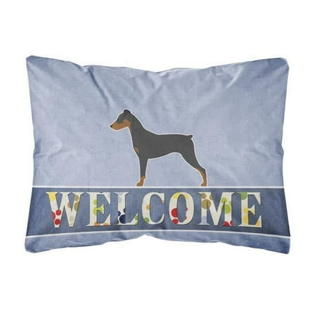 Carolines Treasures BB5517PW1216 German Pinscher Welcome Canvas Fabric Decorative Pillow, 12H x16W, multicolor