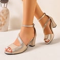 thumbnail image 2 of Rokment High Heels Dressy Sandals for Women Ladies 2026 Metallic Elegant Delicate Suede Leather Peep Toe Chunky Block Heels Ankle Strap Dress Summer Shoes Brial Wedding Banquet Gold Size 9, 2 of 7