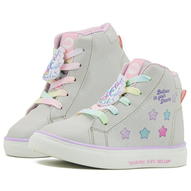 Tenis Para Niña Bota Unicornio Estrellas Onix Moda Plateado