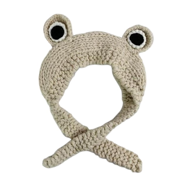 Sombrero de punto de rana bonita de dibujos animados, gorro de invierno cálido con , gorro para niños, niñas, disfraz de Cosplay, accesorios p Beige Macarena Sombrero de punto tejido de ojos de rana