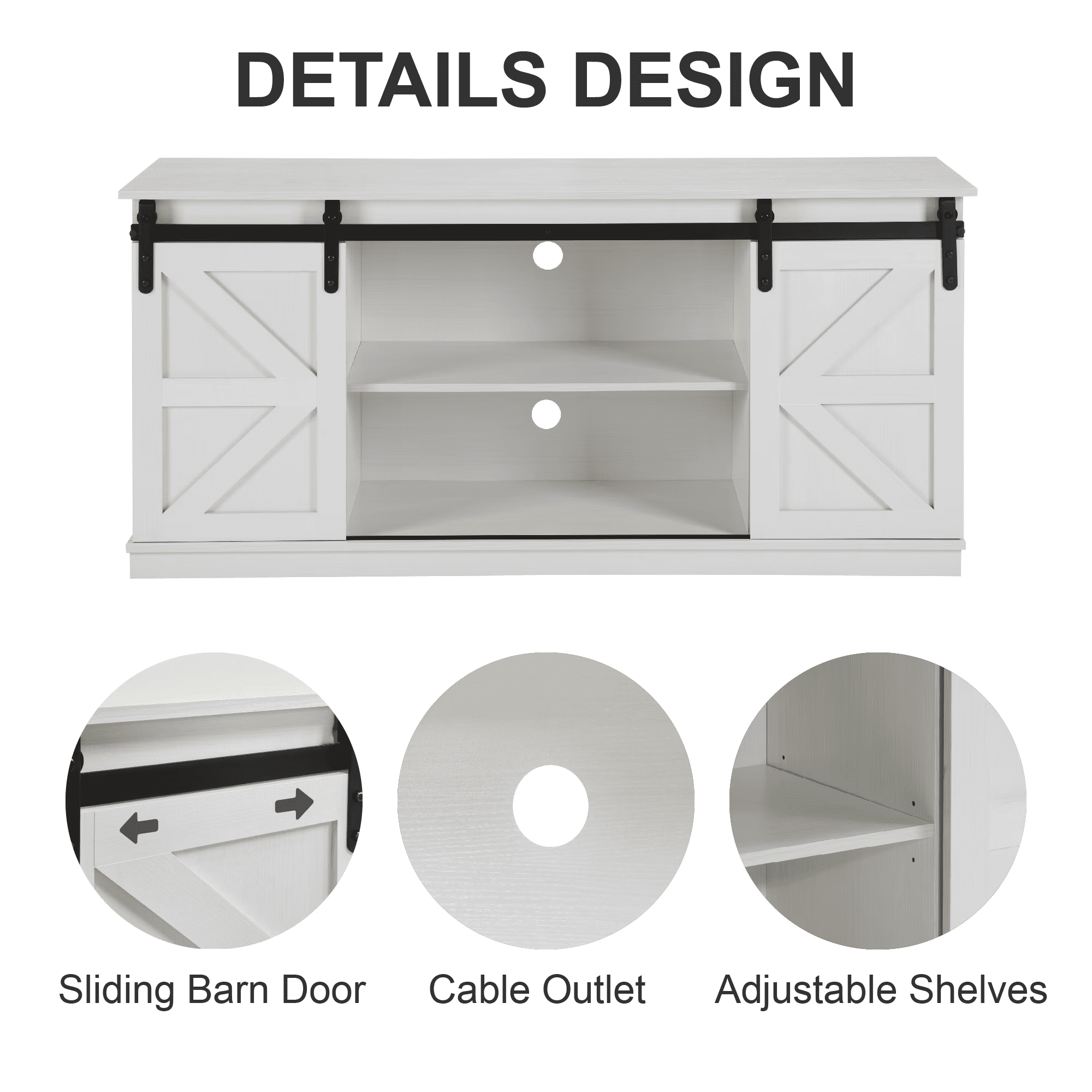 MAYEERTY 58" Farmhouse TV Stand with Sliding Barn Doors, Storage Cabinets for TVs Up to 65", White