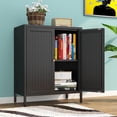 thumbnail image 5 of Small 2 Transparent Door Metal Storage Side Buffet Cabinet for Bed Room,Living Room,Entryway,Hallway,Home,Hotel,Office,Garage,Kitchen,1 Removable Shelf. (Striped Door, Black), 5 of 15