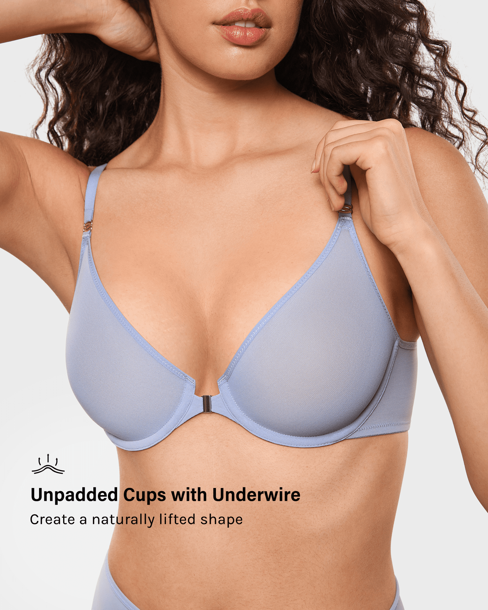 Women's Cosnufy Sheer Front Closure Bra Demi Sexy Seamless Unlined Mesh Underwire Bra